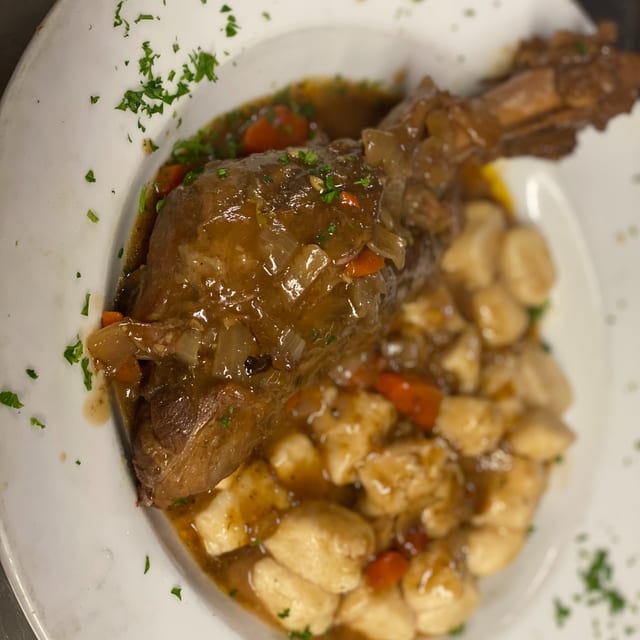 Lamb Shank Over Gnocchi.