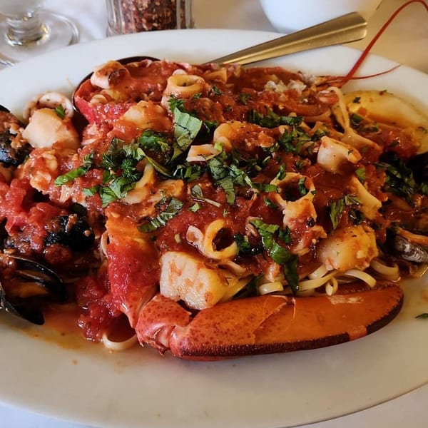 Rini's Restaurant & Wine Bar's linguine fra diavolo with lobster, mussels, and calamari in red sauce.