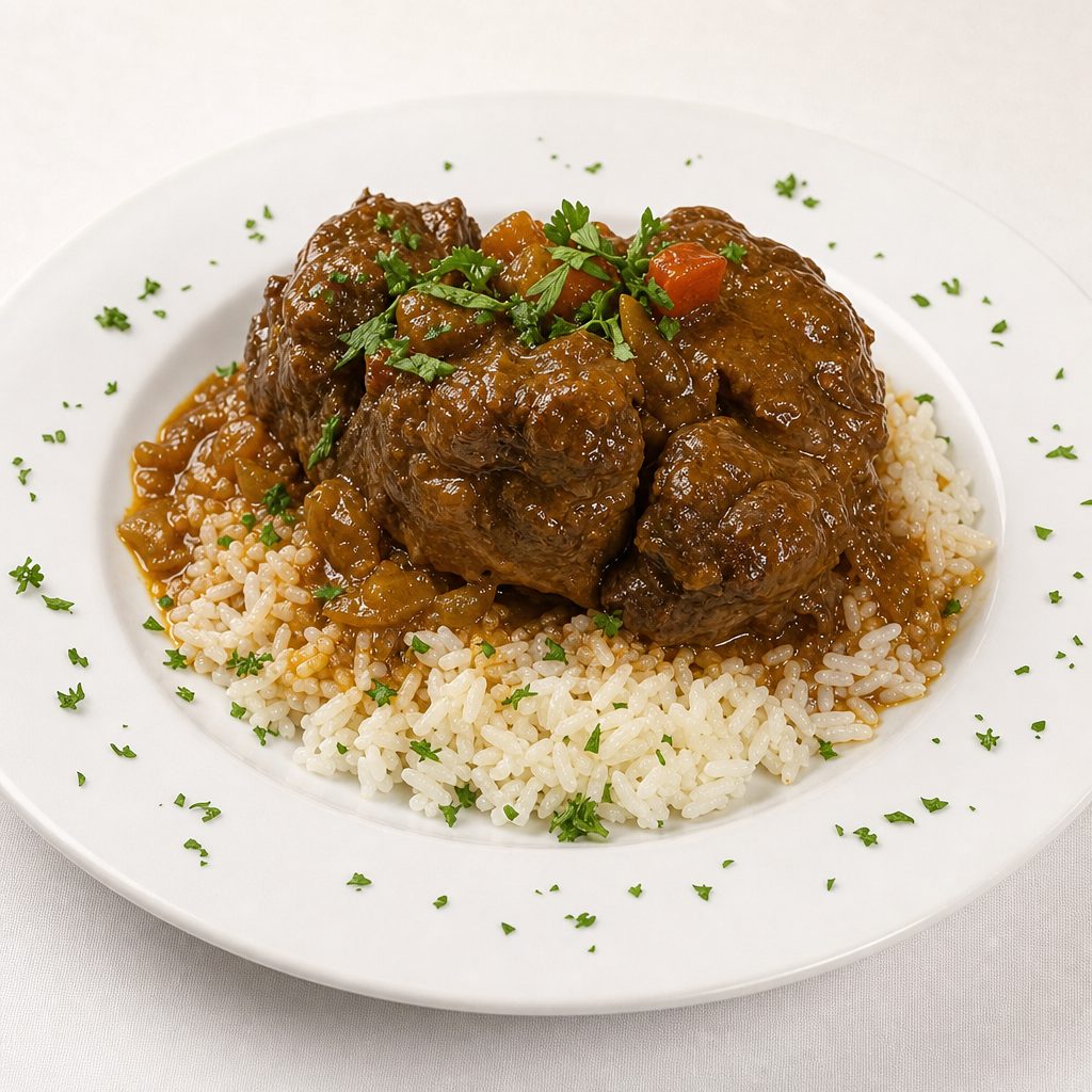 Veal Osso Buco Over Rice.
