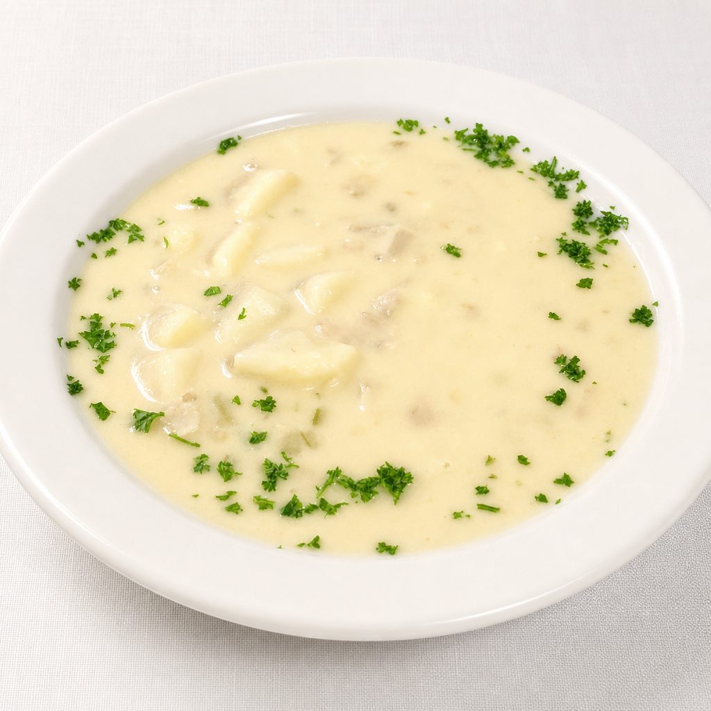 Creamy New England Clam Chowder Soup.
