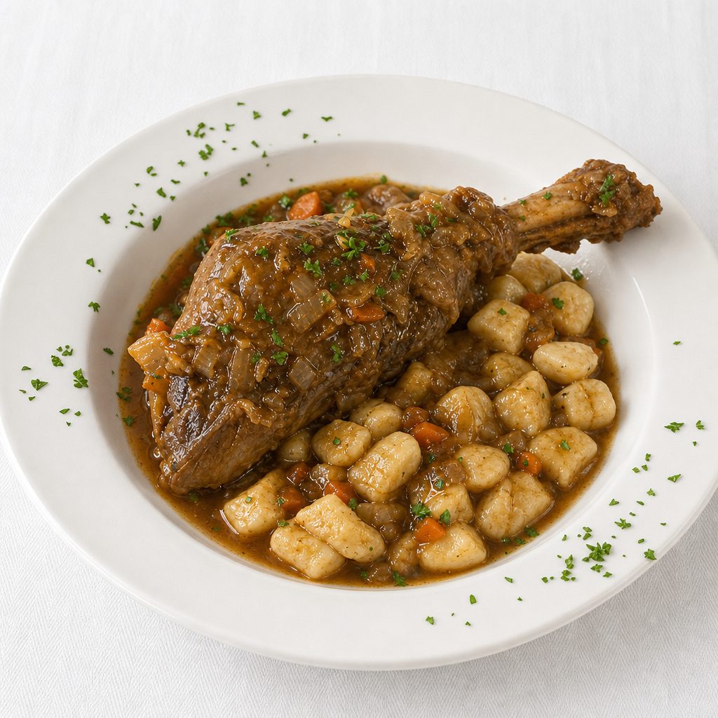 Lamb Shank Over Gnocchi.