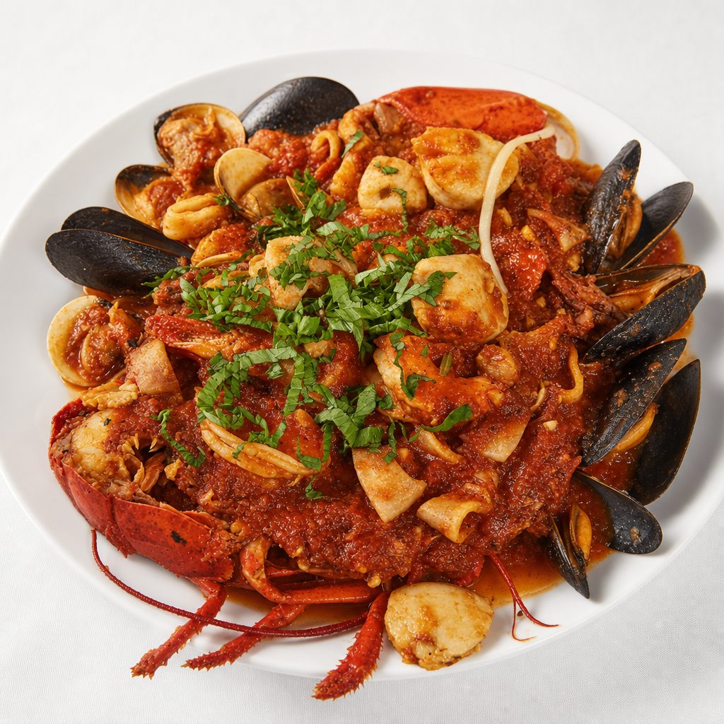 Zuppe Di Pesce Over Linguine.